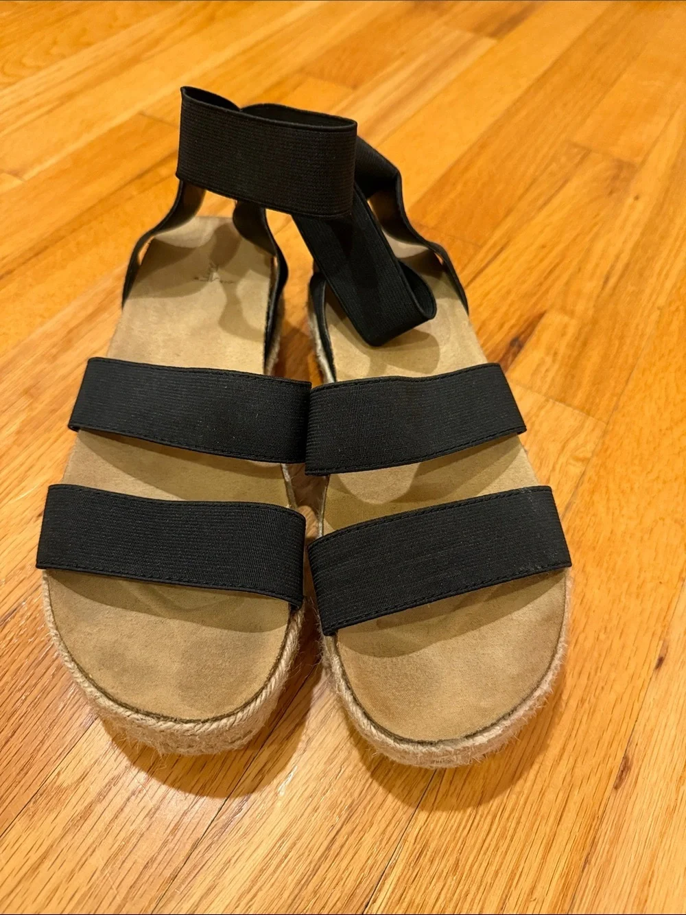 Time and Tru Black Elastic Strap Espadrille Platform Sandals